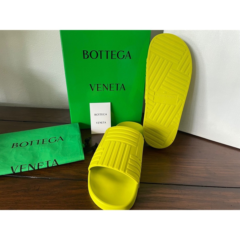BOTTEGA VENETA 690105 Men's 'Slider' Pool Slide Sandals Lemon Yellow Rubber 42 - Picture 8 of 8